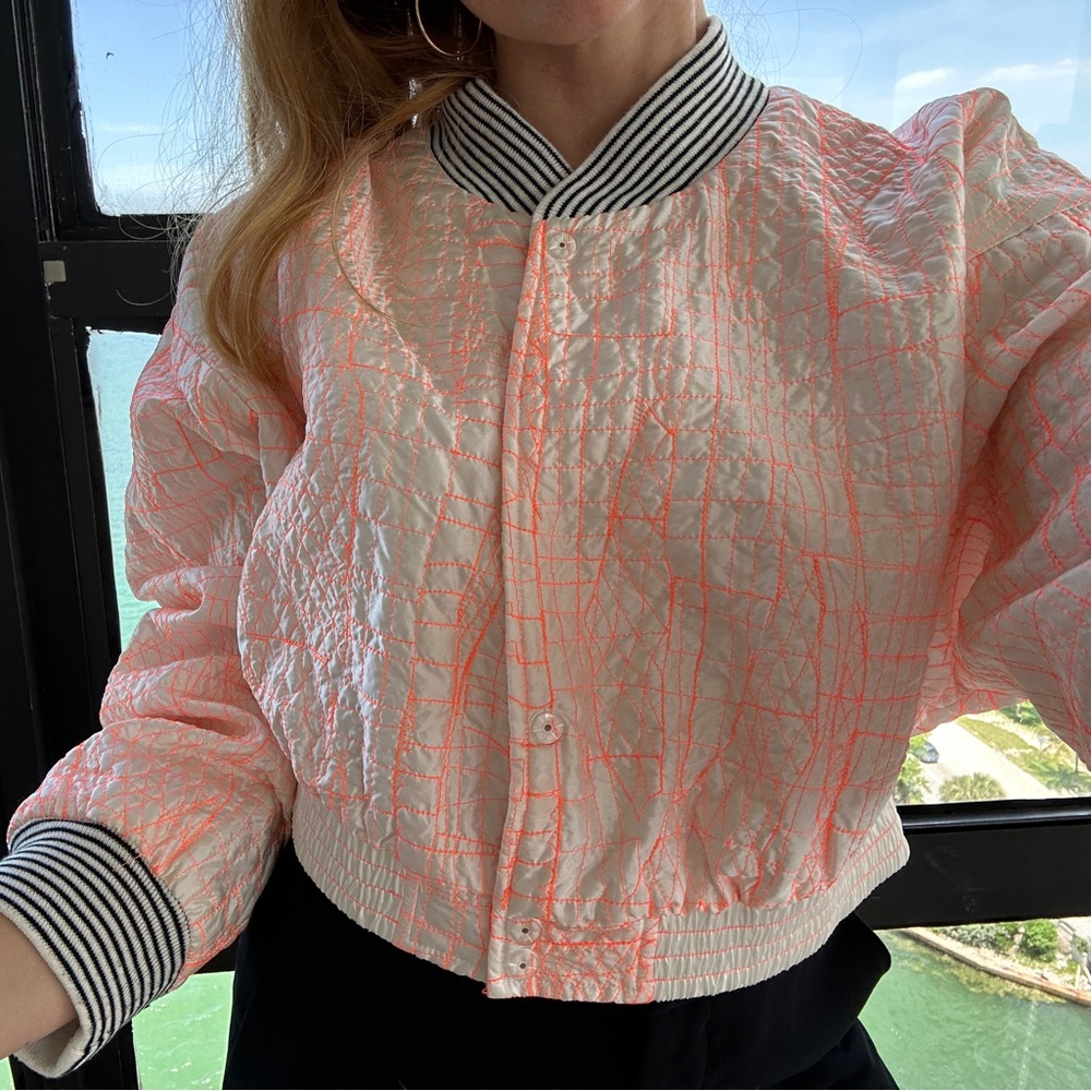 Without Walls UO Katey Embroidered Parachute Cropped Bomber Jacket